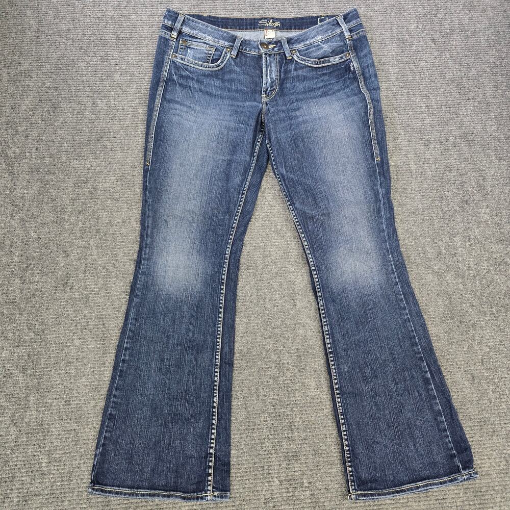 Silver Jeans Eden Womens 38x33 Blue Bootcut Flap Pocket Stretch Denim SZ18